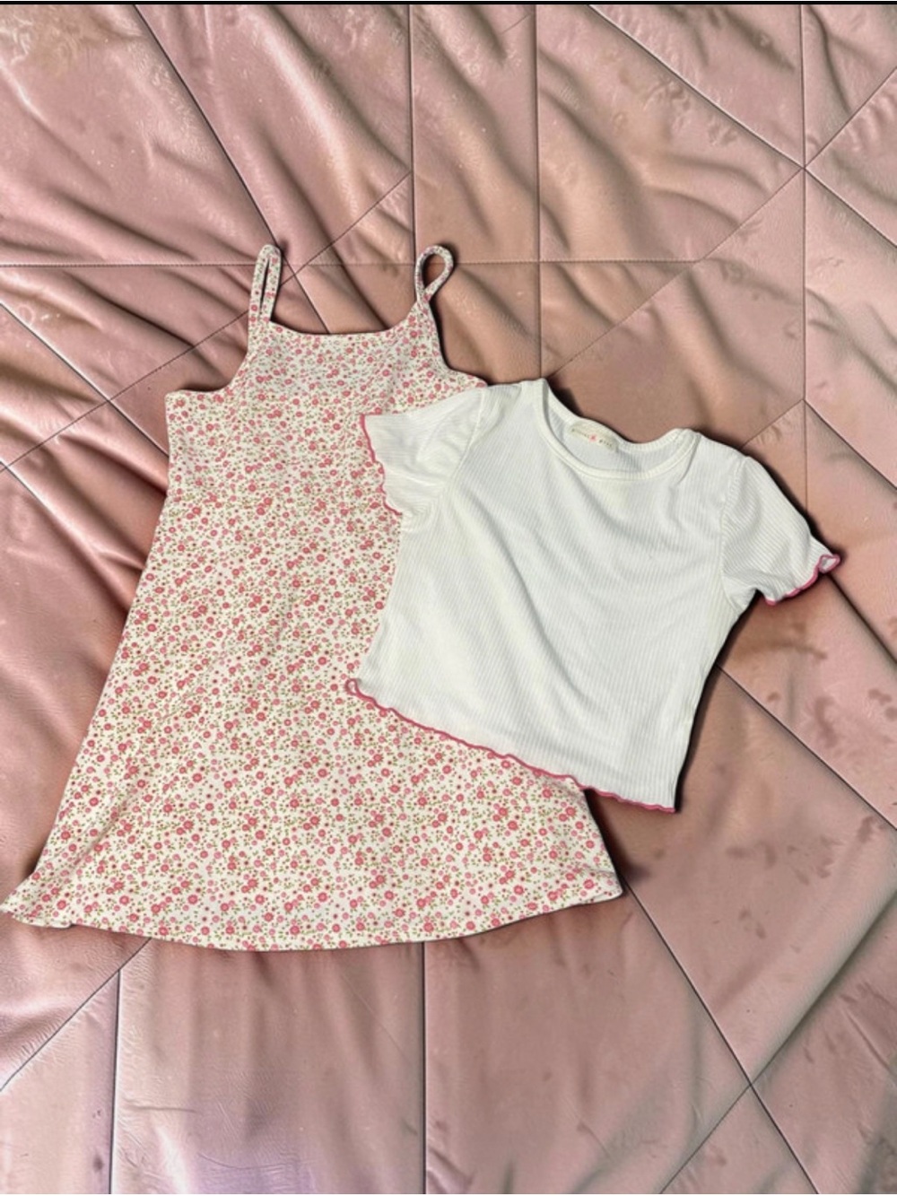 Glitter Girl 2-Piece Dress Set – Floral Spaghetti Strap Sundress & White Lettuce